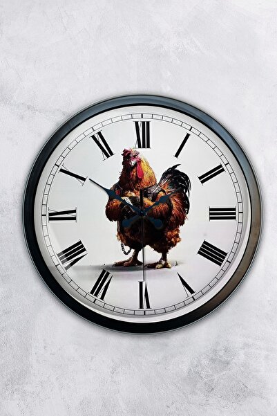 Platin Saat هدية ساعة حائط بأرقام رومانية على شكل ديك معدني أسود مقاس 40 سم