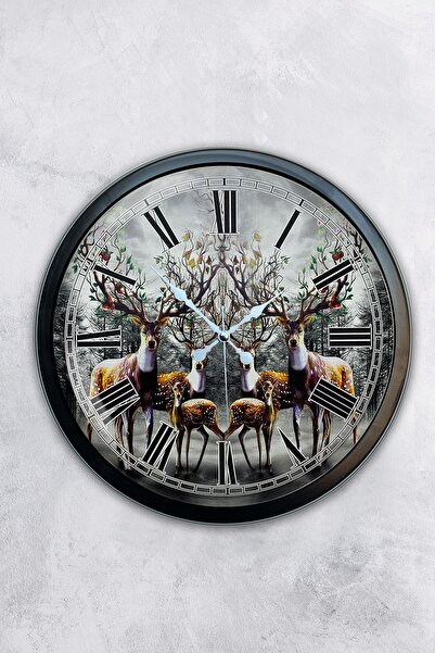 Platin Saat هدية ساعة حائط غزال معدنية سوداء مقاس 40 سم