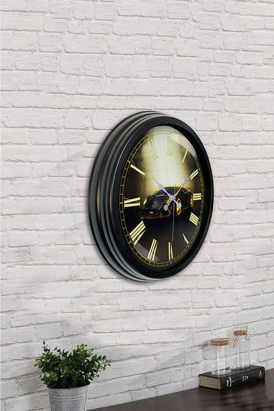 Kasva Concept Δώρο 40 εκ. Μαύρο Μεταλλικό Ρολόι Τοίχου Αυτοκινήτου