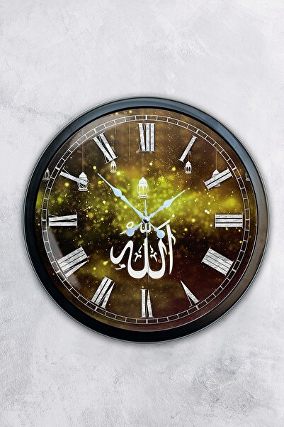 Platin Saat ساعة حائط معدنية سوداء مقاس 40 سم بكلمات الله