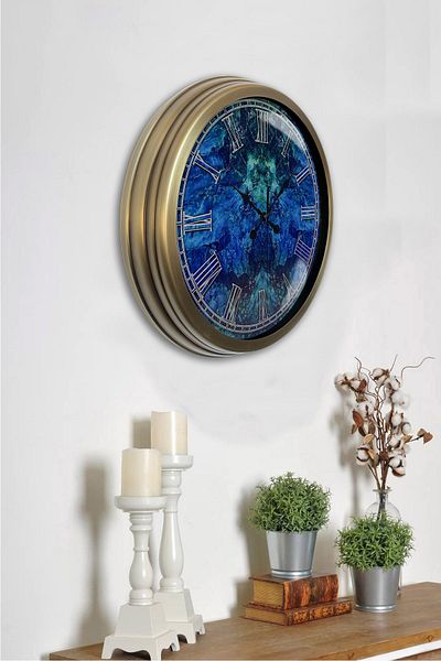 Kasva Concept Ceas de perete cadou albastru din metal antic de 40 cm