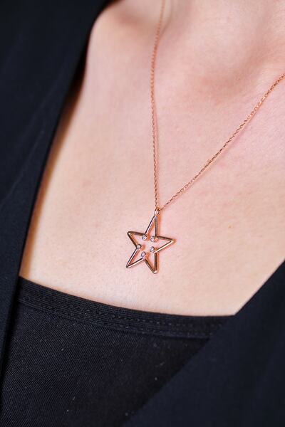 Altınöz Mücevherat Pırlanta Yıldız Figürlü Rose Altın Kolye