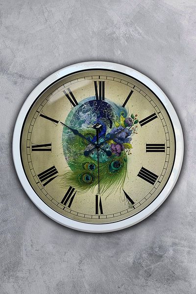 Kasva Concept Gift 40 cm White Metal Peacock Wall Clock
