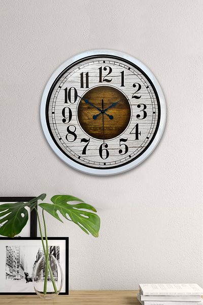 Kasva Concept 40 Cm Metal Alb Lemn Ceas de Perete Alb