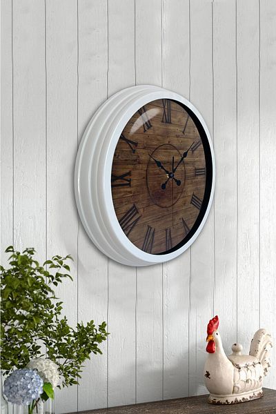 Kasva Concept 40 cm White Metal Wood Look Wall Clock