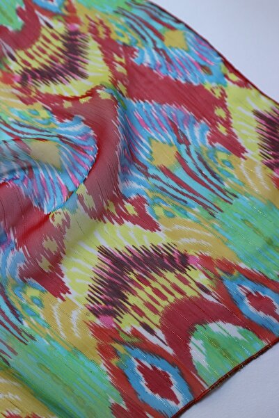 THE MOON Ethnic Patterned Red Sparkling Chiffon Scarf