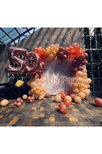 LOTUS PARTY طقم سلسلة بالونات 80 قطعة (لون السلمون - برتقالي محروق - بني)