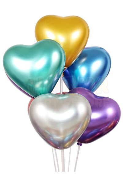 Huzur Party Store Mixed Color Heart Chrome Balloon 10 Pcs 30 Cm Amazing Shiny...