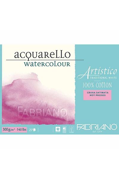 Fabriano Artistico, alb tradițional presat la cald, bloc de acuarelă de 300 gr, 25 coli 12,5x18 cm