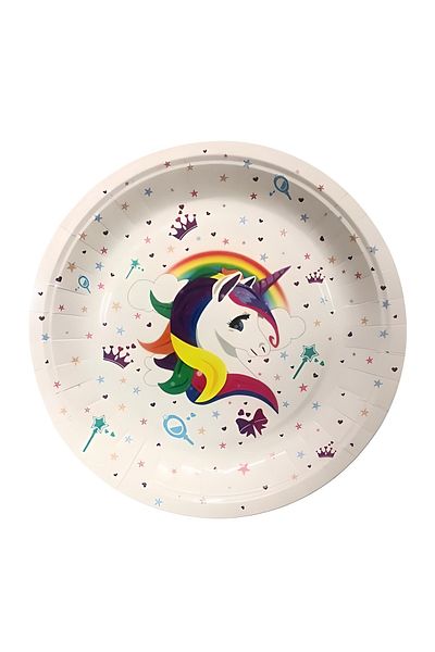 Mini Parti Unicorn Patterned 8-Piece Cardboard Plate - Mini Party Store