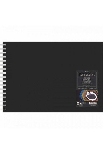 Fabriano Caiet de desen negru Murillo Nero 190gr. Bloc de desen peisaj A4 40 coli - 21x29,7 cm (pe spirală)