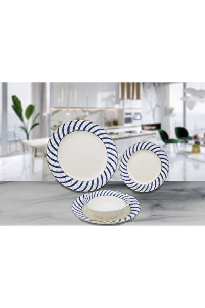 Evdema Mavi Gold Halka 24 Parça Yemek Takımı