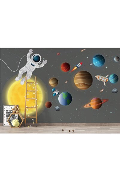 LOTUS AURA Gezegenli Çocuk Odası Duvar Kağıdı, Uzaylı Kreş Duvar Kağıdı. Astronotlu Duvar Resmi