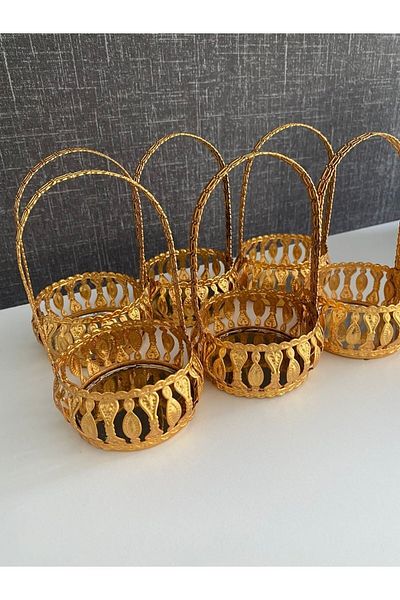 Home & Home Lux Gold Series Mirrored Motif Turkish Delight Bowl, Presentation, Treat Coffee, i.e. 6 Pieces.