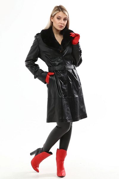CE-YIL DERİ ÜRÜNLERİ Women's Genuine Leather Overcoat