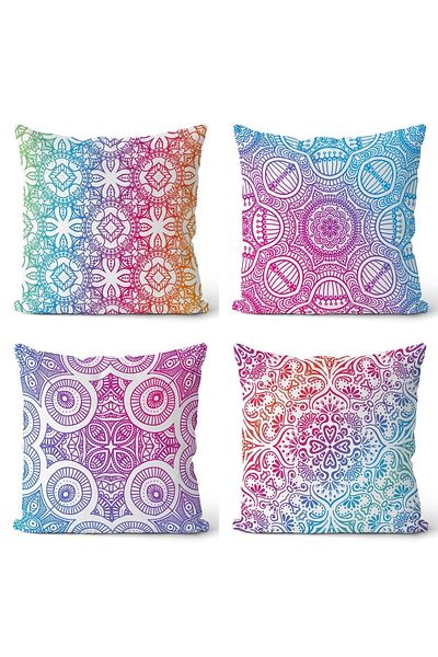 EVPANYA Husă de pernă din 4 bucăți, imprimată pe două fețe, cu model Mandala colorată