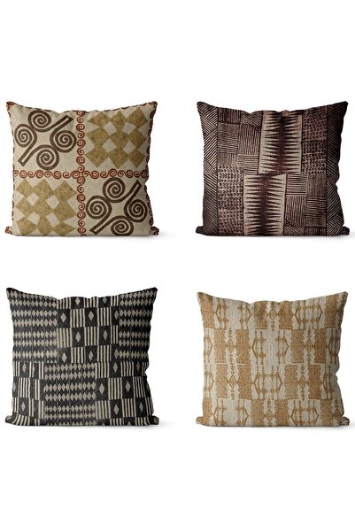 EVPANYA Afrika Etnik 1 Desenli Çift Tarafı Baskılı 4'lü Kırlent Kılıfı