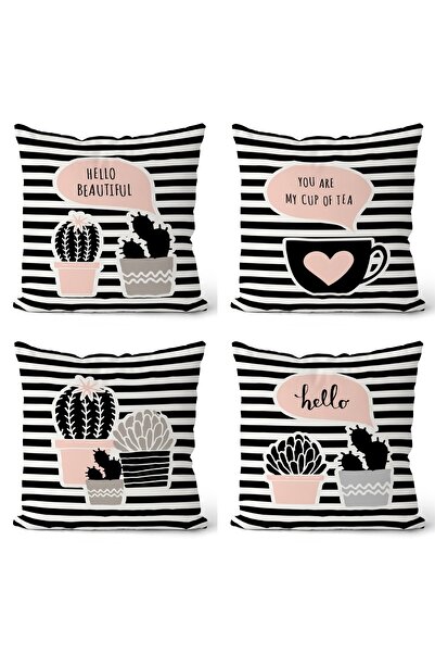 EVPANYA Huse de pernă cu model de cactusi în dungi, imprimate pe două fețe, 4...