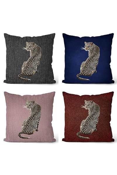 EVPANYA Husă de pernă cu design leopard colorat, cu două fețe, din 4 piese