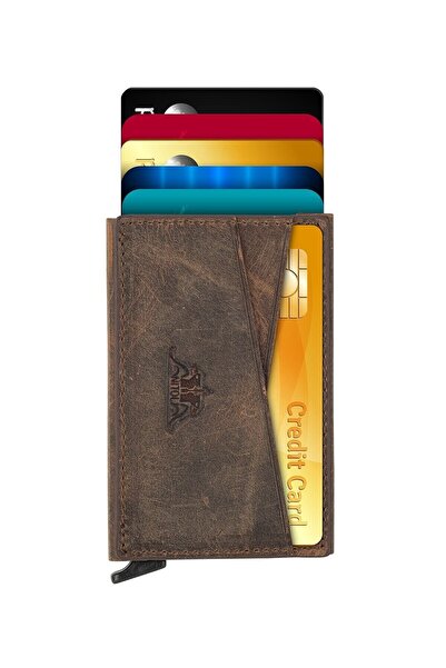 Anı Yüzük Erkek Kahverengi 7 Kartlık Crazy Hakiki Deri Pratik Kullanışlı Meka...