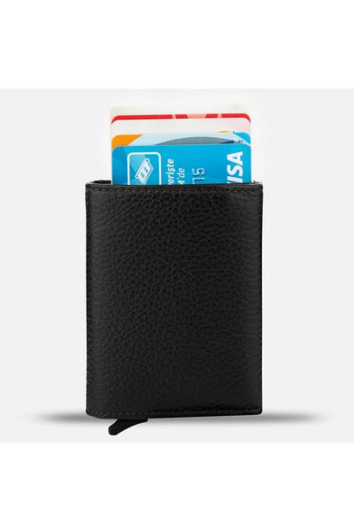 Anı Yüzük Men's Black RFID Protected 100% Genuine Original Mechanism Leather Wallet Card Holder Paper Money Compartment