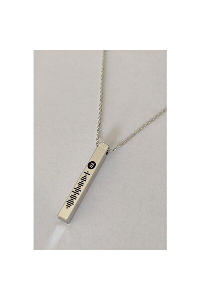 alsepeteavm Unisex Kişiye Özel Şarkılı Spotify Kodlu Gümüş Renk Çubuk Bar Kolye Zincir