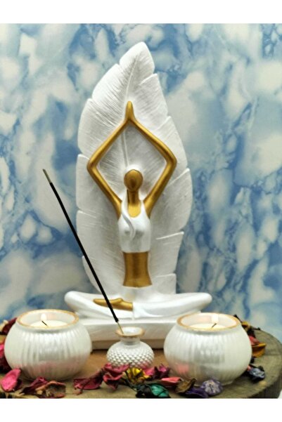Damla Hediyelik Yoga Yapan Kız Tütsülük Ve Mumluk Sedefli Beyaz Altın