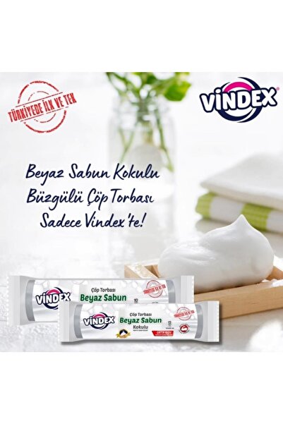 Vindex Beyaz Sabun Kokulu Büzgülü Çöp Torbası Orta Boy 2'li