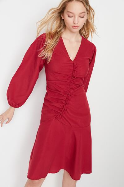 Trendyol Collection Red Ruffle Detailed Woven Dress TWOAW23EL00323