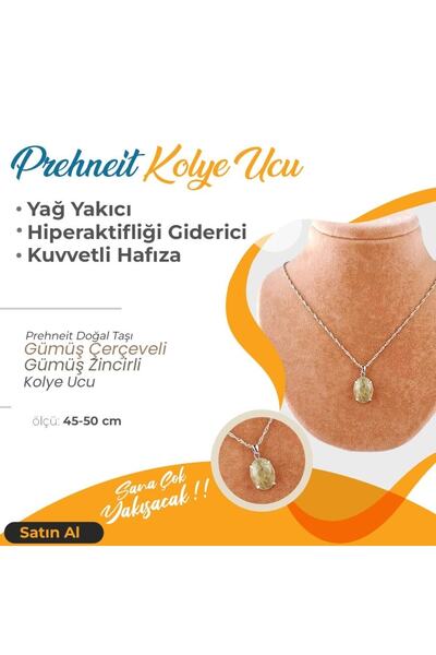 OSMANLI DEĞERLİ TAŞ Sertifikalı Prehneit Doğaltaş Kolye Ucu, Gümüş Zincirle B...