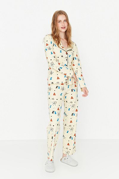 Trendyol Collection Patterned 100% Cotton Multicolor Pajamas Set - Thmaw21Pt0084