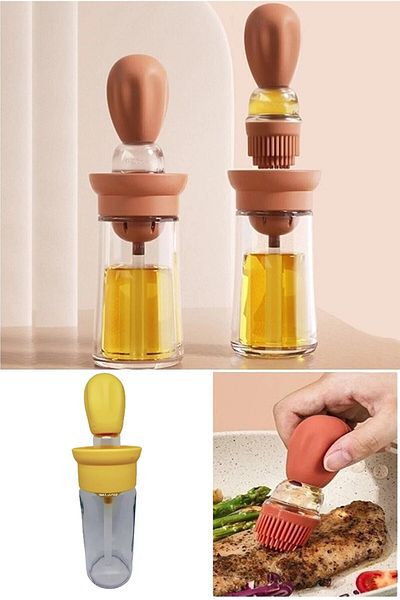 İLİVA Oil Bowl with Silicone Brush, Practical Multi-Purpose Dough, Egg, Sauce and Oil Brush - Oil Pot