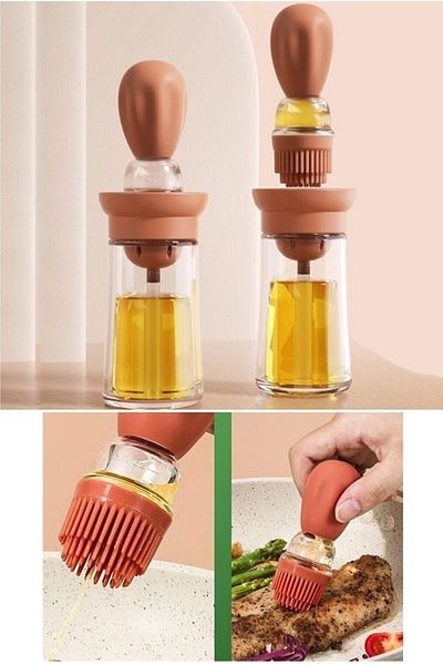 İLİVA Oil Bowl with Silicone Brush, Practical Multi-Purpose Dough, Egg, Sauce and Oil Brush - Oil Pot