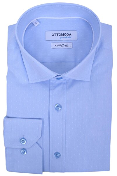 Ottomoda Erkek Açık Mavi Armürlü Uzun Kollu %100 Pamuklu Gömlek,ot-c-20159