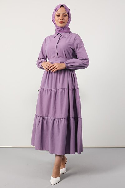 Giza Giyim Φόρεμα με κουμπιά με λαιμόκοψη με λιλά A motives