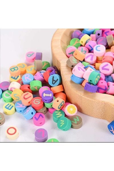 yiğit aksesuar Jewelry Making Supplies 100 Pieces Fimo Letter Bracelet Necklace Accessory Bead