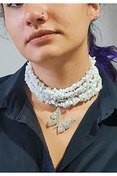 aetakıtasarım-jewaly Havlit Taşı Doğaltaş Kelebek Detaylı Choker