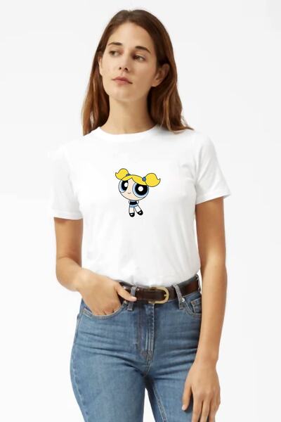 QIVI Tricou alb pentru femei Powerpuff Girls Bubbles