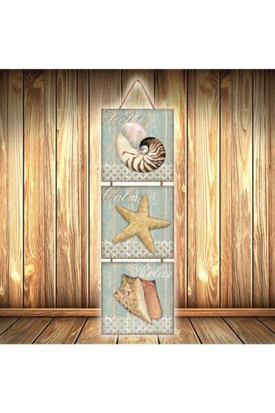 hazalshop Τριπλή ρετρό ξύλινη αφίσα με σχέδιο Sea Shell Ü392