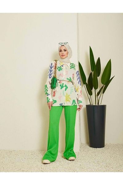 Ahel Tasarım Ahel Pleated Double Set 15016 - Green - L-xl - Azra01657-green-l-xl