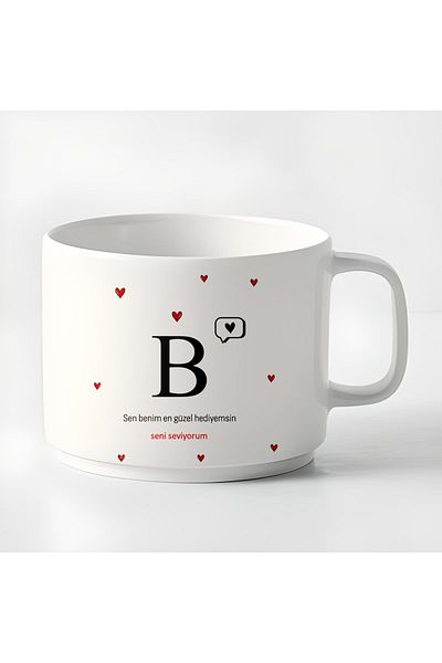 GünayStore Double Turkish Coffee Cup & Espresso B Initial Small Mug 180 Ml