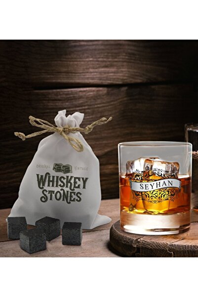 Bk Gift Gift Kişiye Özel Isimli Viski Bardağı Ve 6'lı Doğal Granit Viski Soğu...