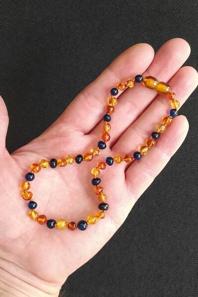 Vip Kehribar Certified Honey Colored Blue Stone Amber Necklace Baby Teeth Nec...