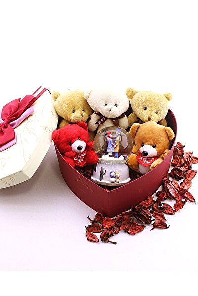 HediyeFilesi Sevgiliye Özel Kalp Kutu Içinde Kar Küresi ve Yavru Ayıcıklar He...