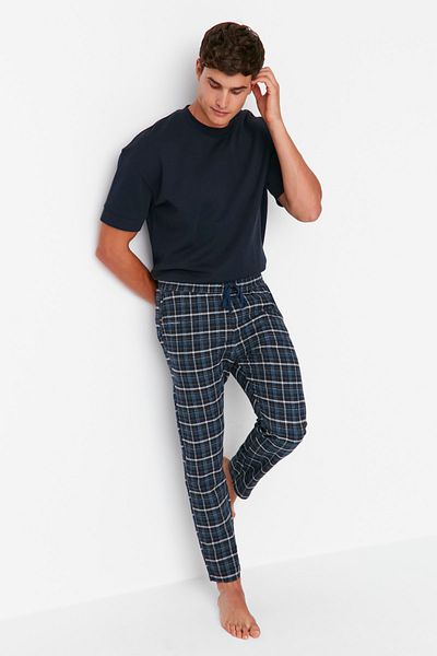 Trendyol Collection Unisex námořnická modrá Indigo kostkované tkané pyžamové spodky - Regular Fit Tmnaw23Pj00014