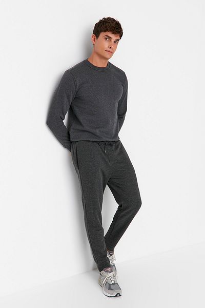 Trendyol Collection Anthracite Regular/Normal Cut Open Leg Thick Basic Sweatpants TMNSS20EA0070