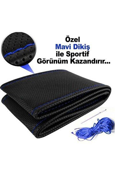 Universal Uyumlu Mavi Ipli Dikme Direksiyon Kılıfı