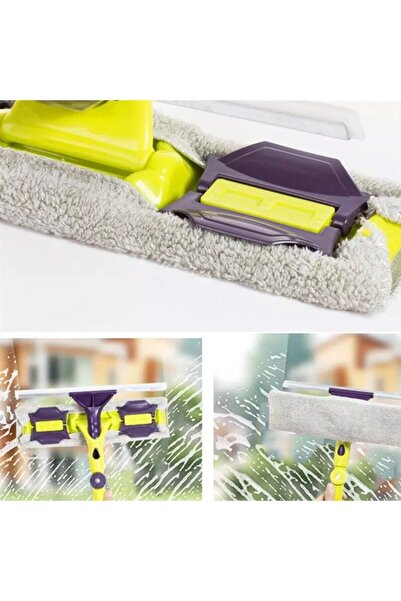 AYLA STAND Teleskopik Çift Taraflı Çek Çekli Camsil Duvar Yüzey Cam Silme Aparatı Mop Mikrofiber Sprey