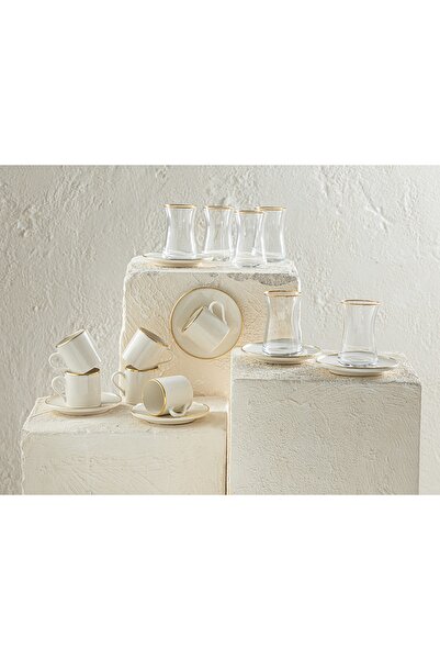 English Home Novia Porselen 6 Kişilik 18 Parça Çay-kahve Takımı 80-160 Ml Gold