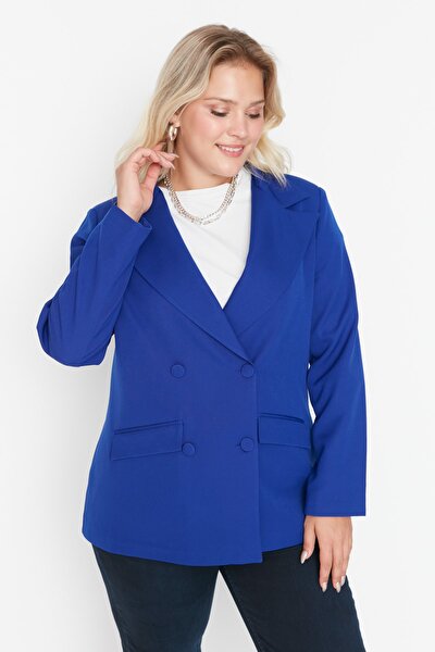 Trendyol Curve Plus Size Jacket - Navy blue - Regular